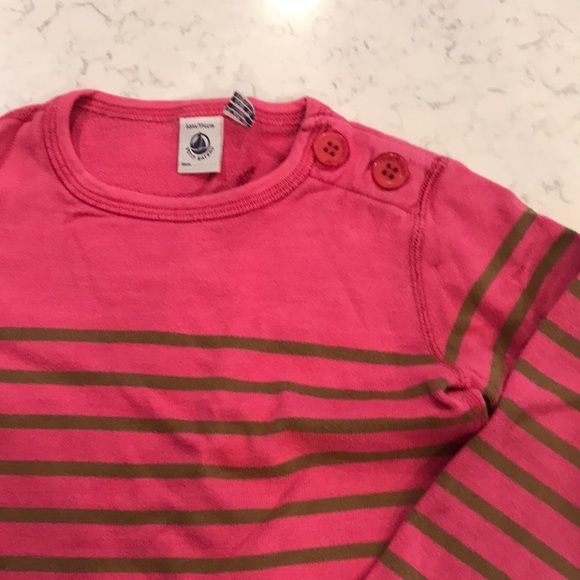 Petite Bateau Pink and Green Striped Long Sleeve Cotton Top - Size 6 - Picture 2 of 5